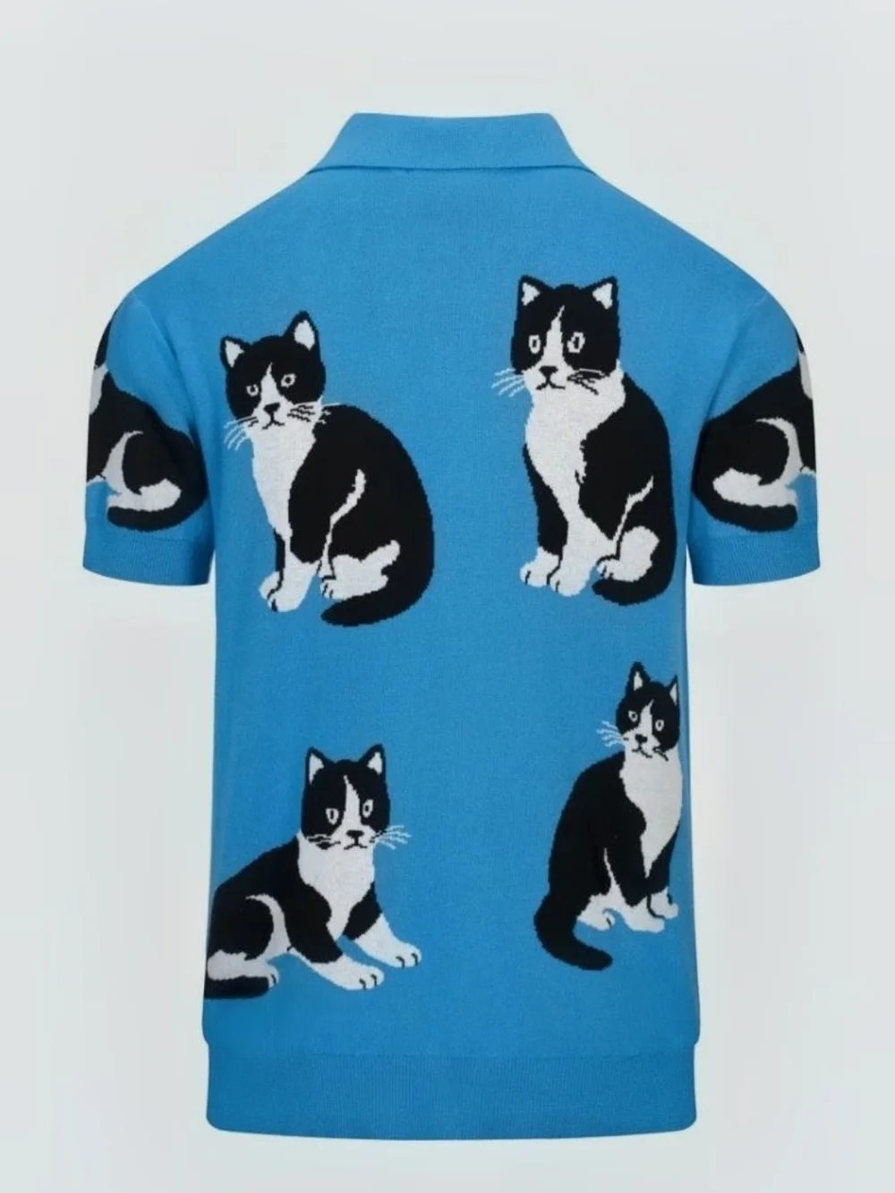 OXKNIT NEW NEVER WORN Blue Cat Print Short-Sleeve Polo for Cats Lovers Lmtd Edtn